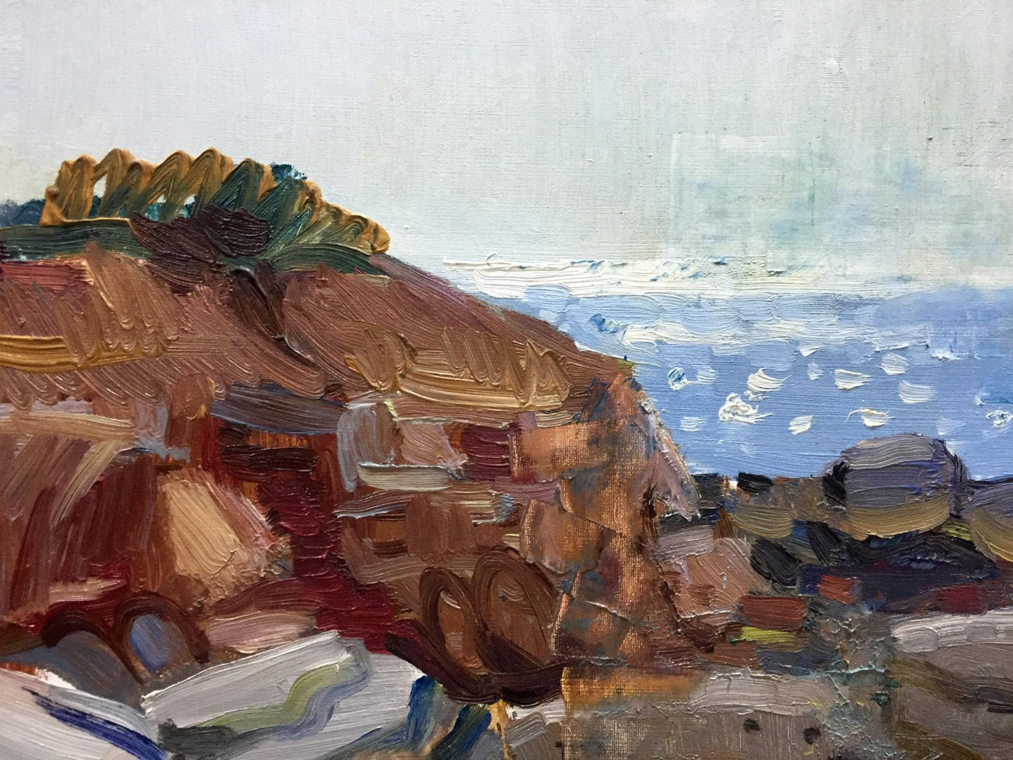 Oil painting Seascape Filippov Z. I. rugged coastal cliffside in earthy tones
