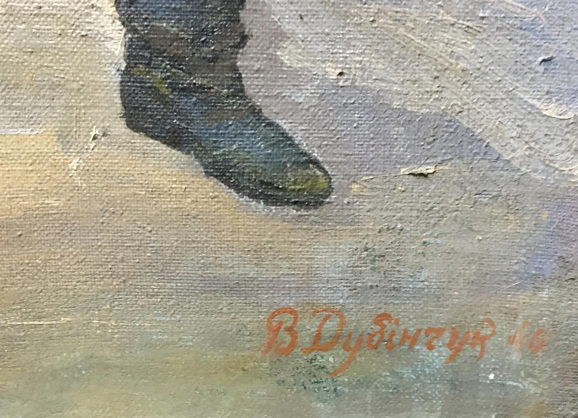 Dark textured boot oil painting on canvas by Dubinchuk Victor