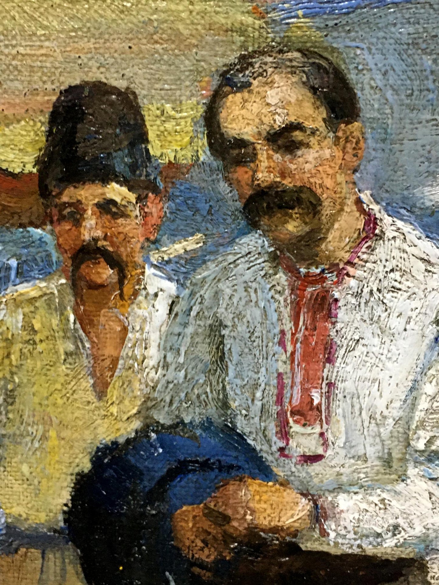 Oil painting Ilyinsky fair in Romny by Dubinchuk Victor, two men in traditional attire