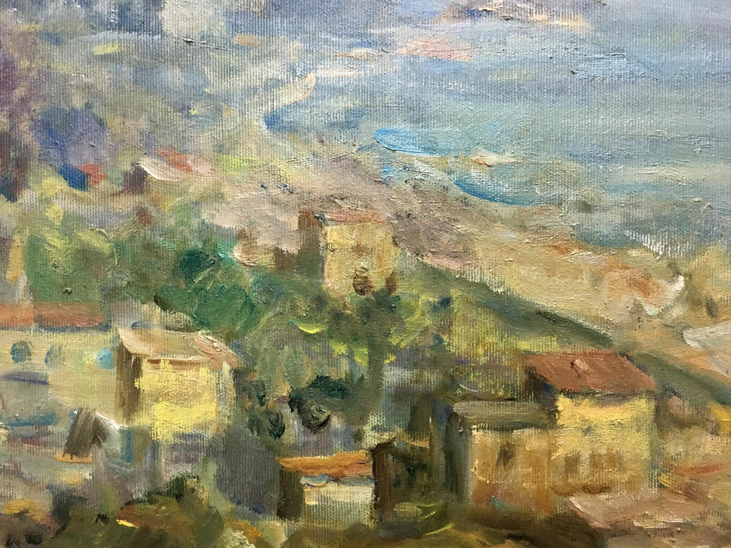 Oil painting by Krylov Konstantin Alekseevich: sunlit coastal village