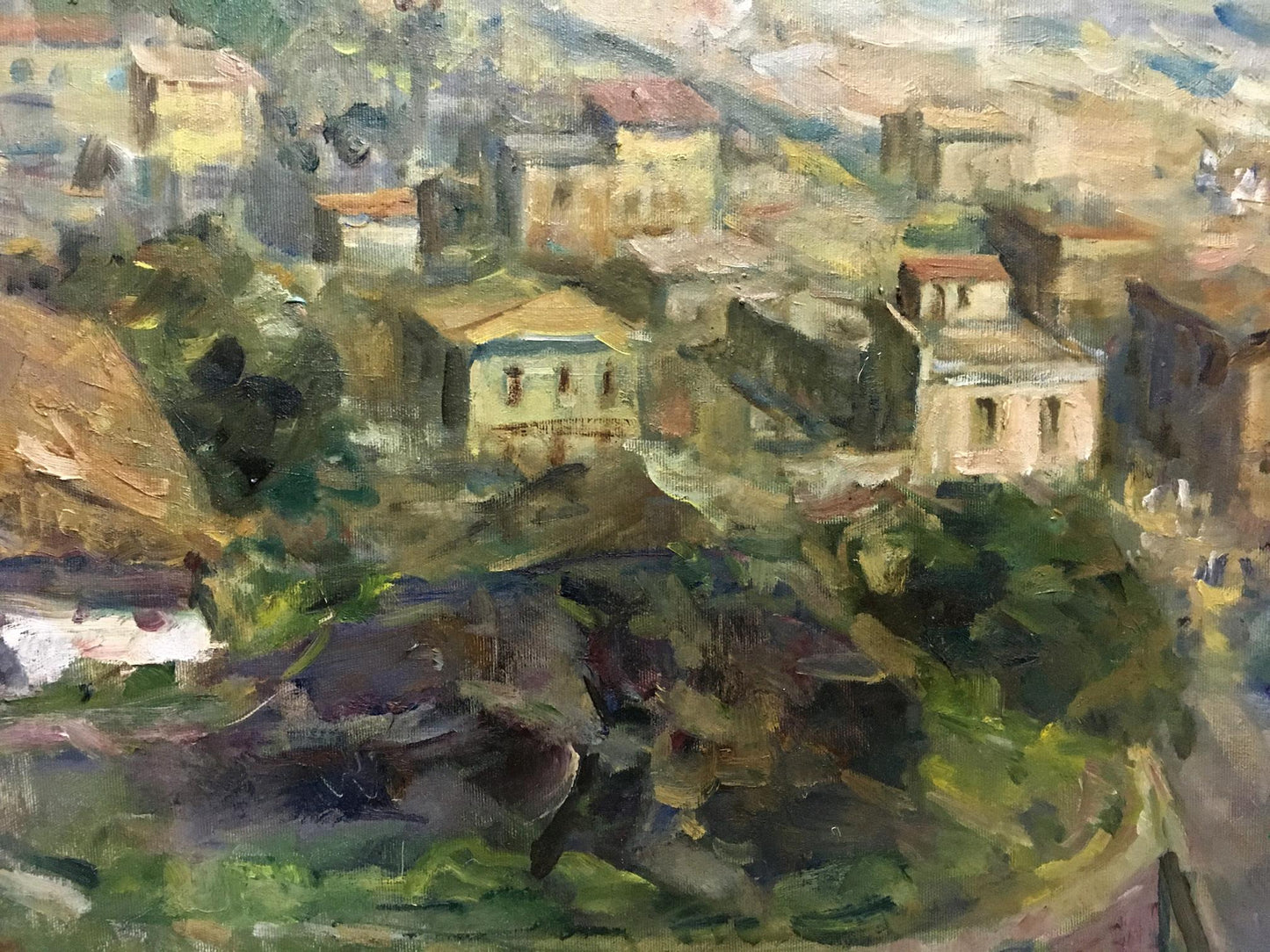 Textured impressionist painting of Krylov Konstantin Alekseevich hillside village