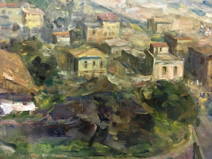 Textured impressionist painting of Krylov Konstantin Alekseevich hillside village
