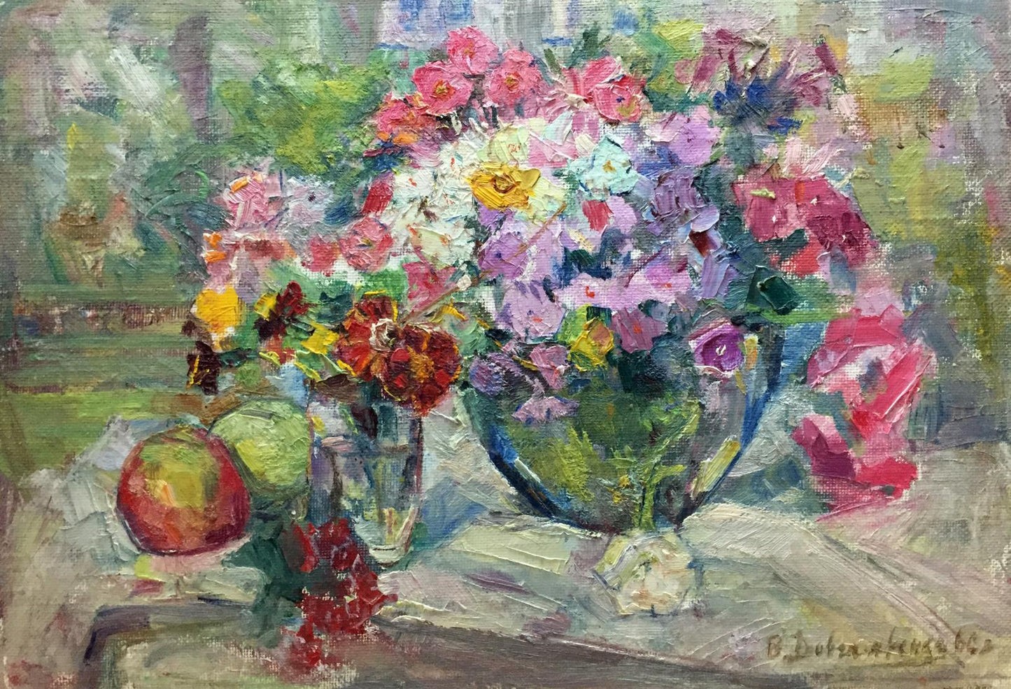 Vibrant impressionistic oil painting Lilac by Vera Dovgalevskaya in vase