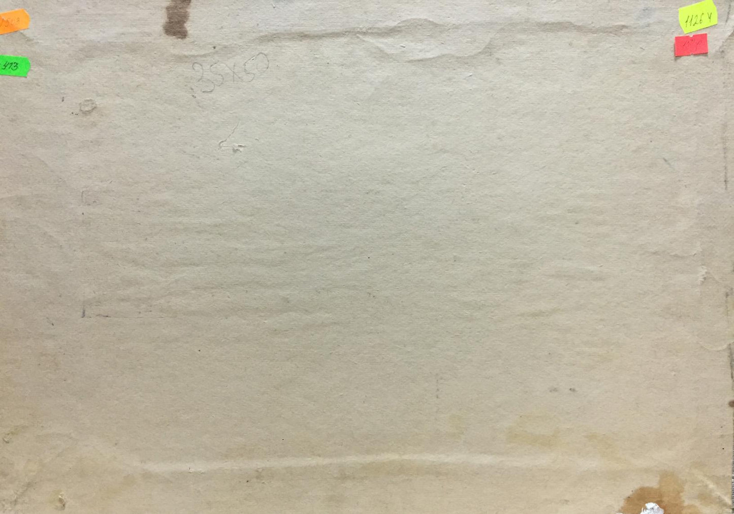 Back of weathered beige paper in Lilac oil painting by Vera Dovgalevskaya