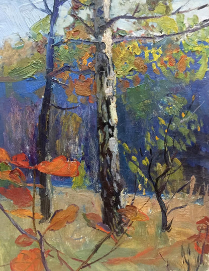 Textured oil painting of birch tree by Gantman Moisey Faibovich