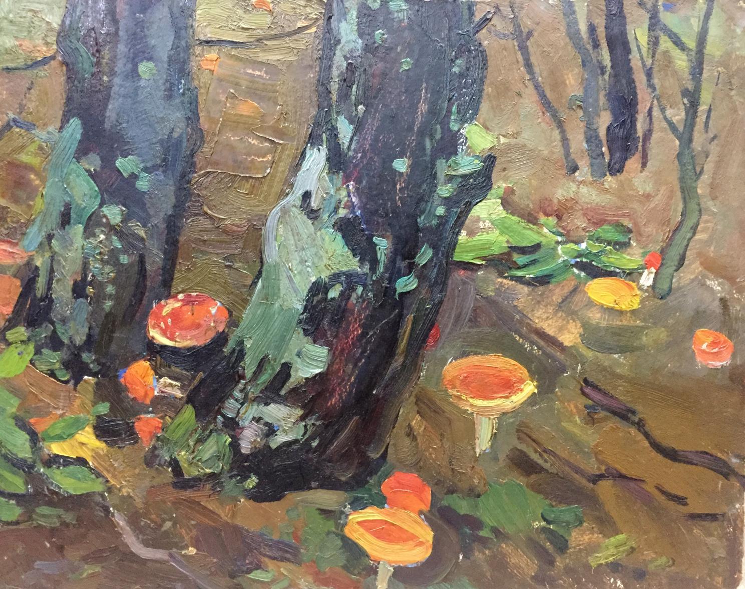 Oil painting of orange red mushrooms by Moses Faybovich Gantman
