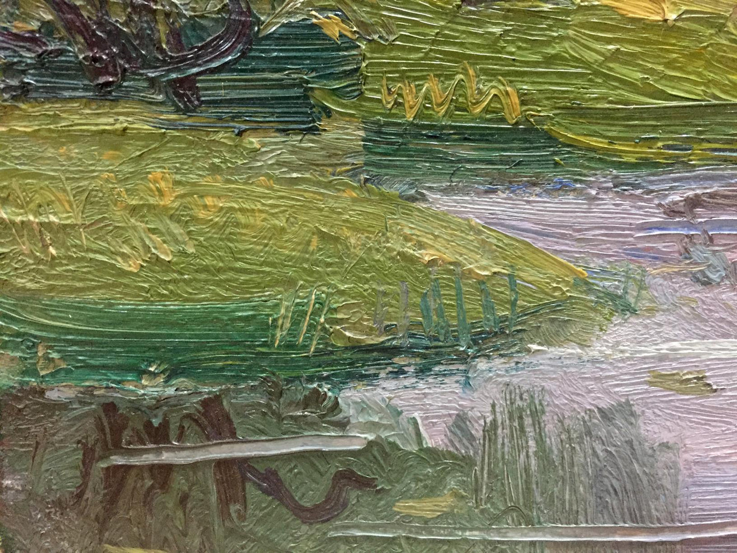 Oil painting Fishing by Grigoryev Sergey Alekseevich, textured green yellow landscape