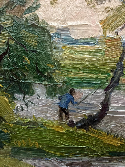 Oil painting by Grigoryev Sergey Alekseevich: Impressionist fisherman by river