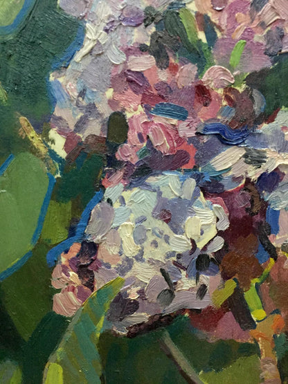 Oil painting Lilac Gorinov Spartak Petrovich with pink purple hydrangeas