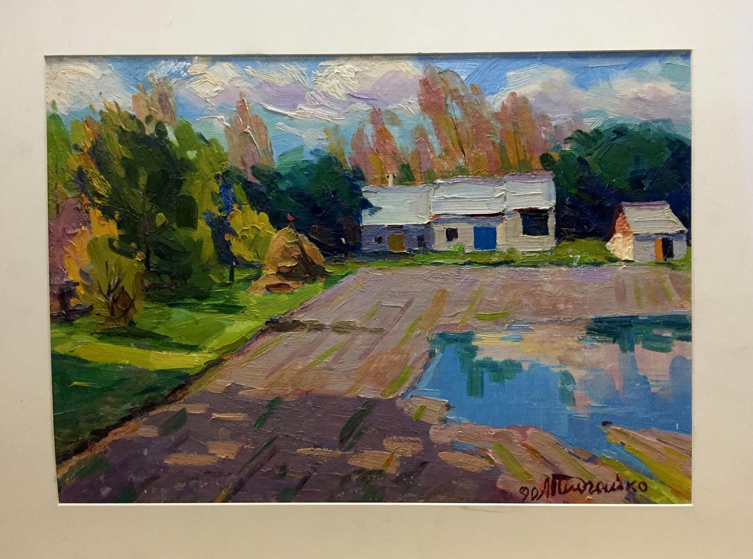 Vibrant impressionist oil painting by Pidgayko L.S. of rural yard scene