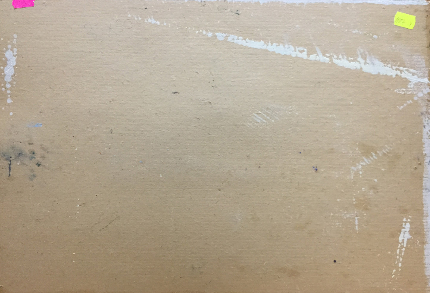 Back of Oil painting Watercourse on beige textured canvas with paint streaks