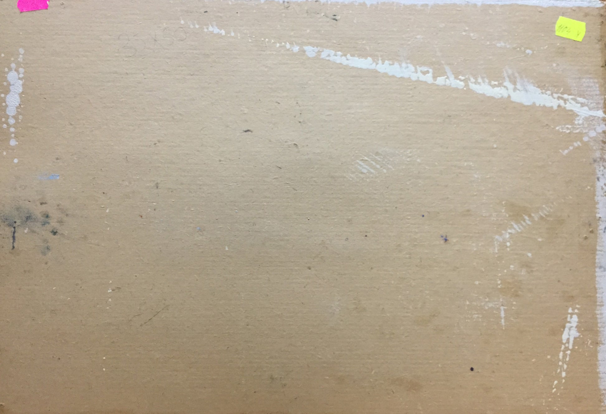 Back of Oil painting Watercourse on beige textured canvas with paint streaks