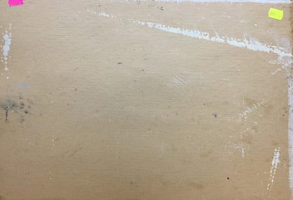 Back of Oil painting Watercourse on beige textured canvas with paint streaks