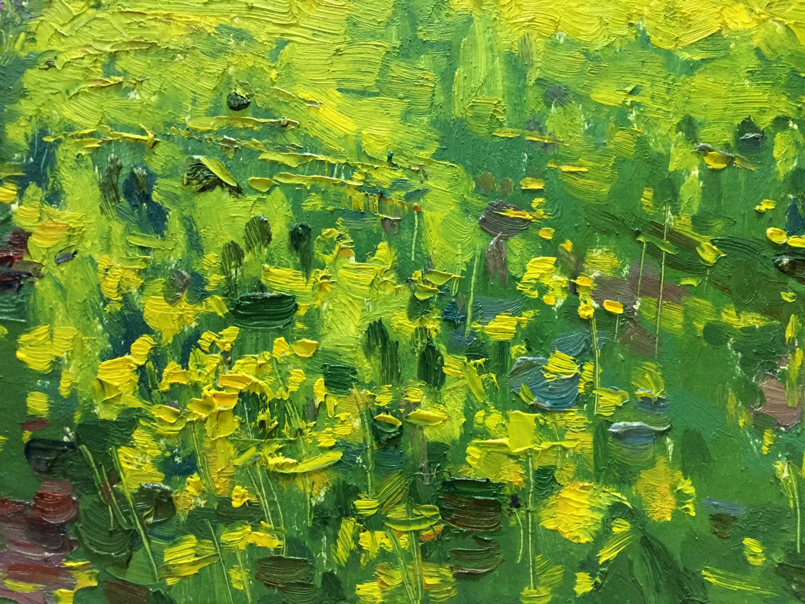 Vibrant impressionist oil painting of yellow flower field by Mordovets Andrey Nikitich