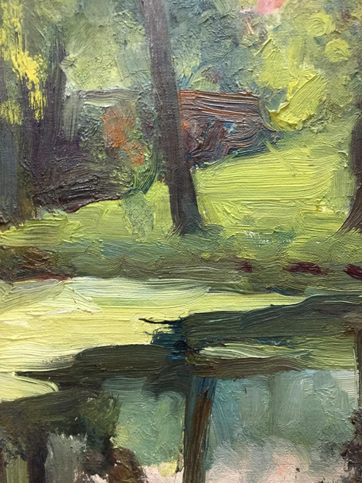 Oil painting Pond by Fedir Zotykovych Konovalyuk serene forest scene