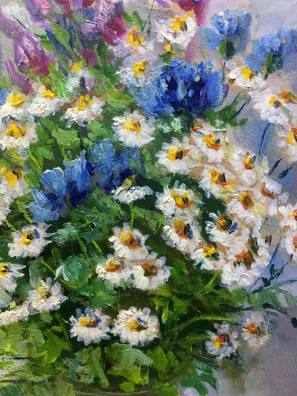Vibrant double oil painting of daisies by Pidgayko Lev Sergeevich