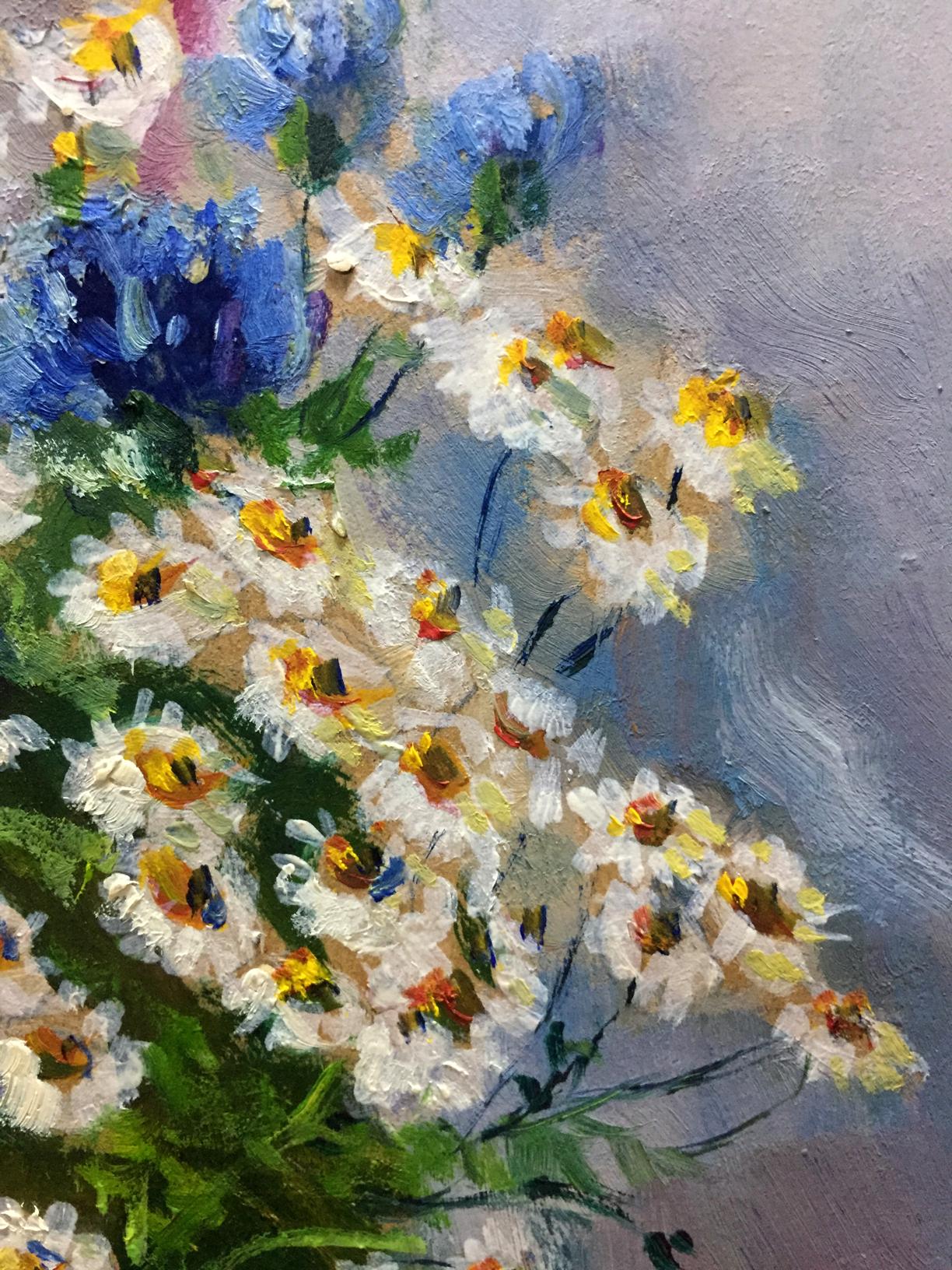 Vibrant double oil painting of white daisies by Pidgayko Lev Sergeevich
