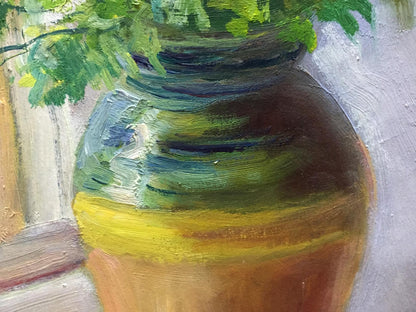 Double oil painting Daisies Pidgayko Lev Sergeevich painted ceramic vase with green-yellow to orange gradient