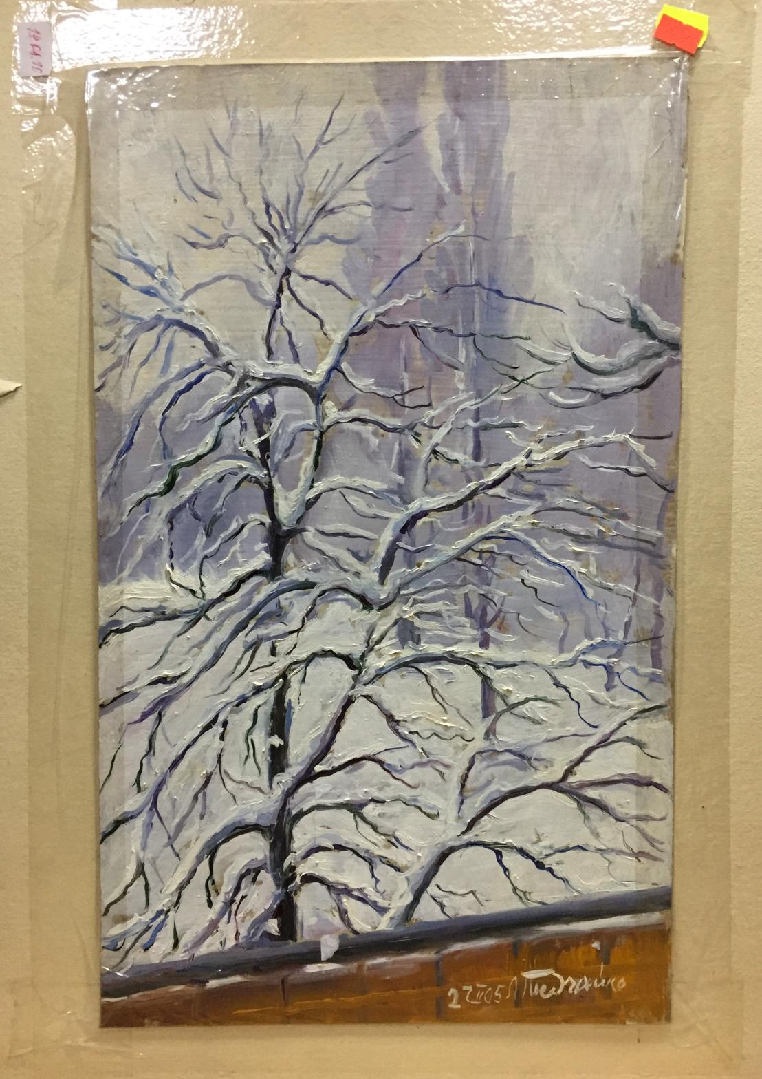 Textured acrylic snow-covered branches painting by Pidgayko Lev Sergeevich