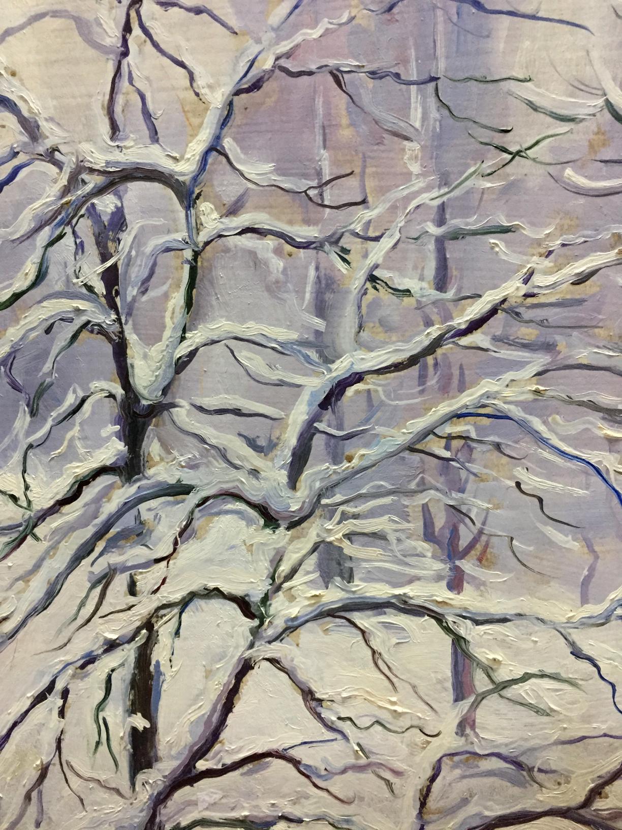 Double oil painting by Pidgayko Lev Sergeevich: impressionistic snow-covered tree branches
