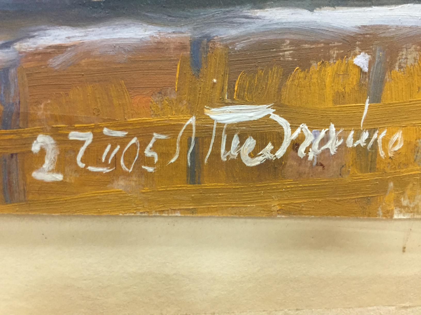 Back of Double oil painting Daisies by Pidgayko Lev Sergeevich with white 2705 signature on textured canvas