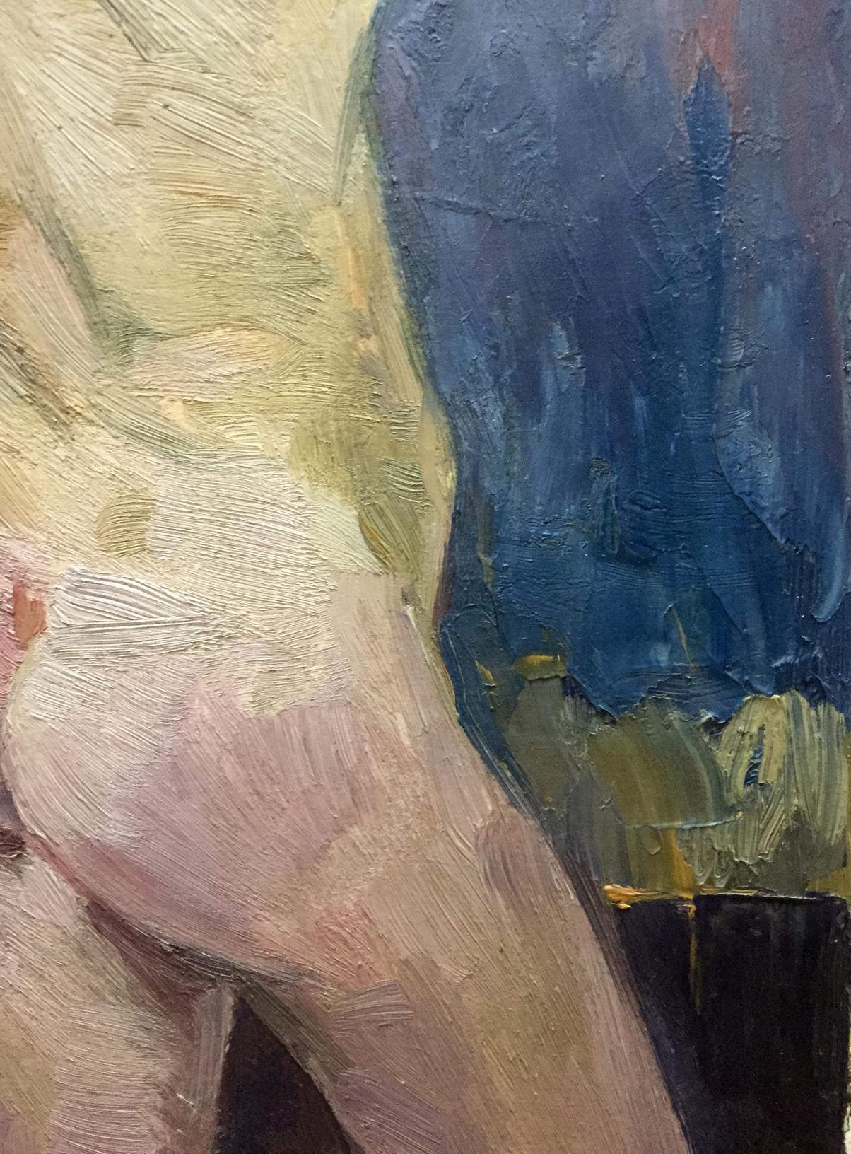 Oil painting Figure Krichevsky Gregory in beige pink tones with blue accents