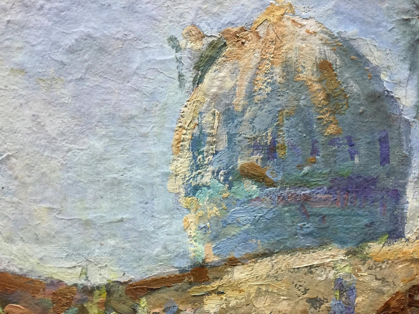 Textured impressionistic oil painting Dreamer’s Yard by Puzyrevich Alexander Adamovich