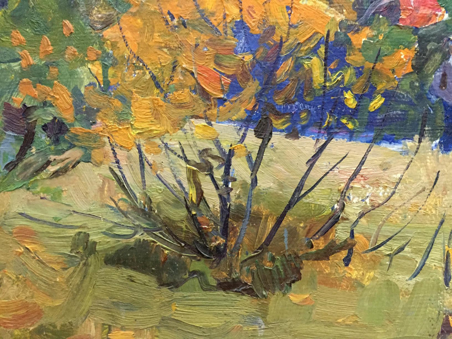 Vibrant impressionist oil painting Autumn Moses Gantman with autumn trees