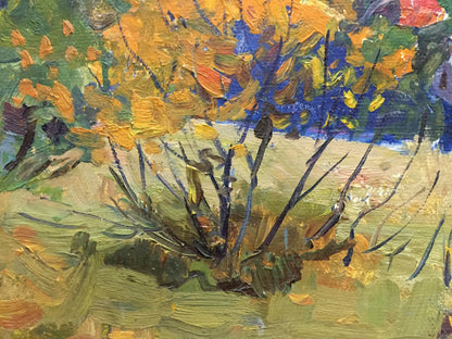 Vibrant impressionist oil painting Autumn Moses Gantman with autumn trees