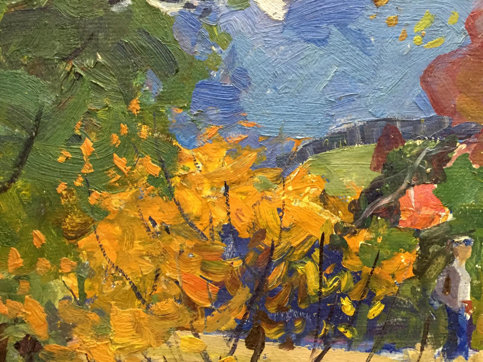 Vibrant impressionist oil painting Autumn Moses Gantman with autumn trees