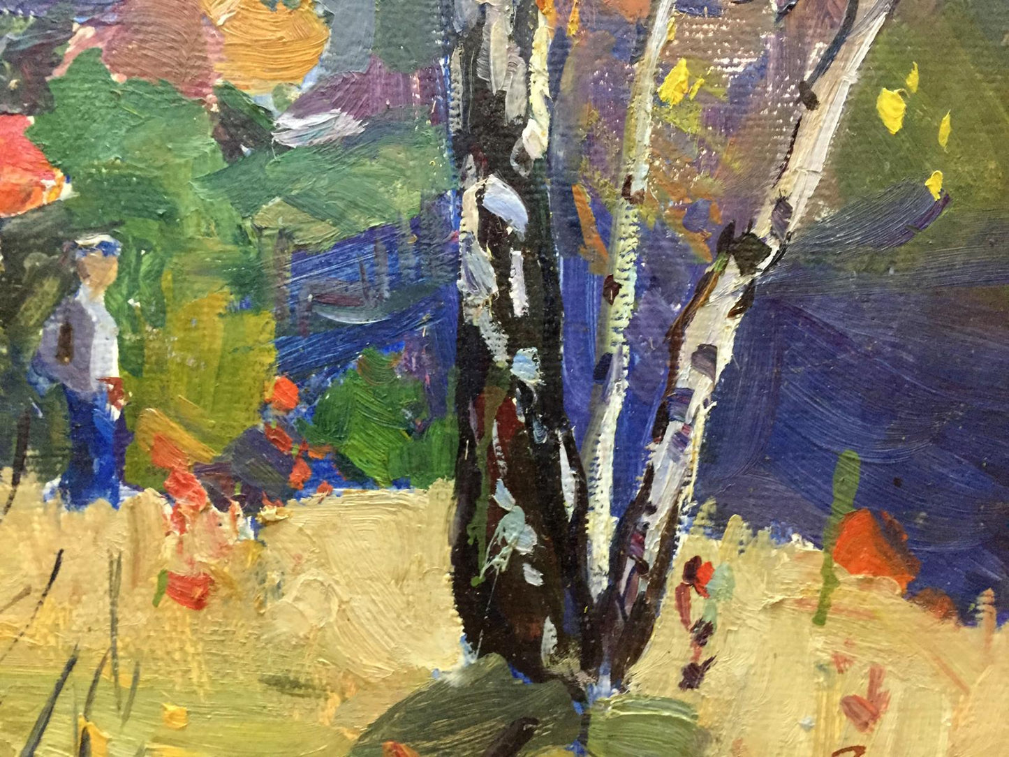 Oil painting Autumn Moses Gantman: impressionist birch trees in autumn