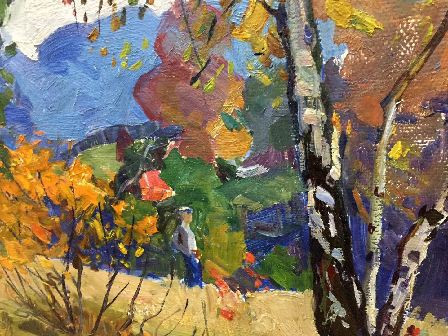 Vibrant Autumn Moses Gantman oil painting of fiery fall trees