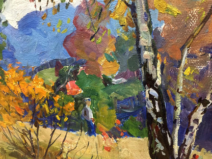 Vibrant Autumn Moses Gantman oil painting of fiery fall trees