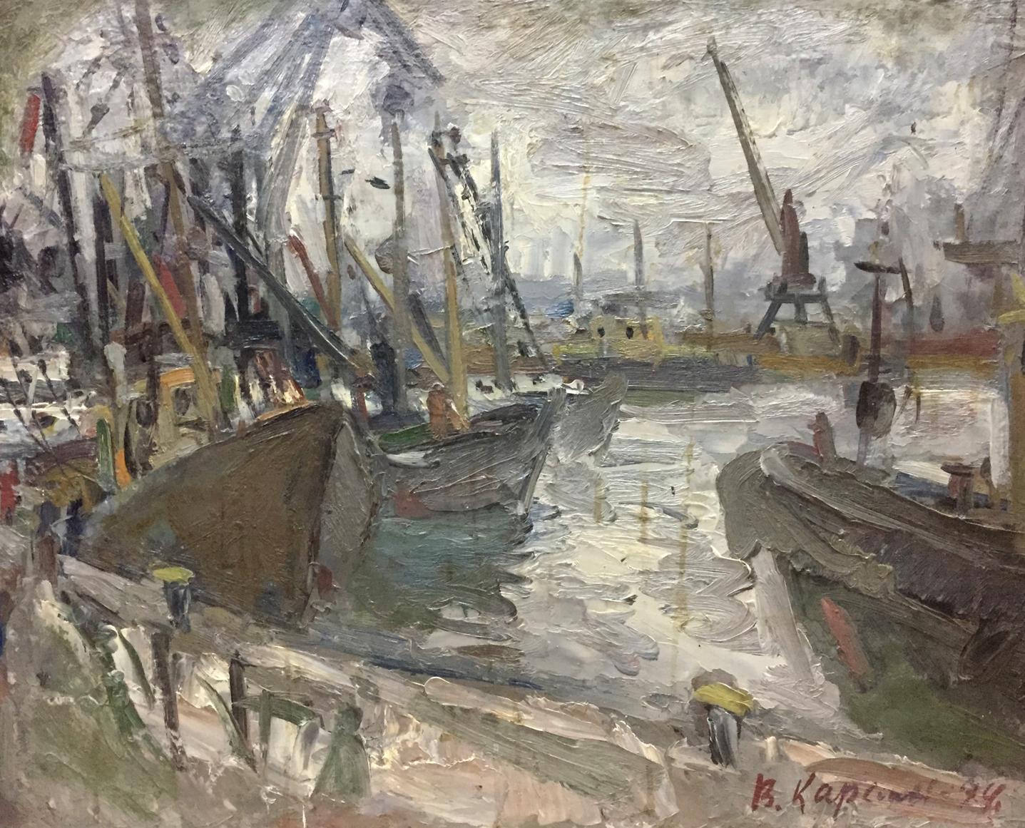 Impressionistic oil painting of Ship pier by Karelin Vyacheslav