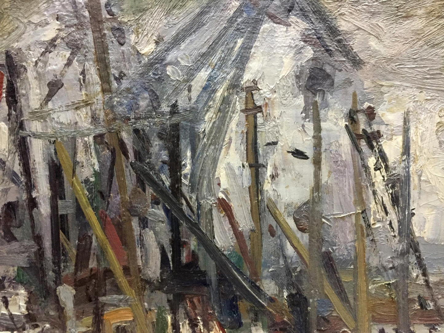 Abstract oil painting of ship pier by Karelin Vyacheslav