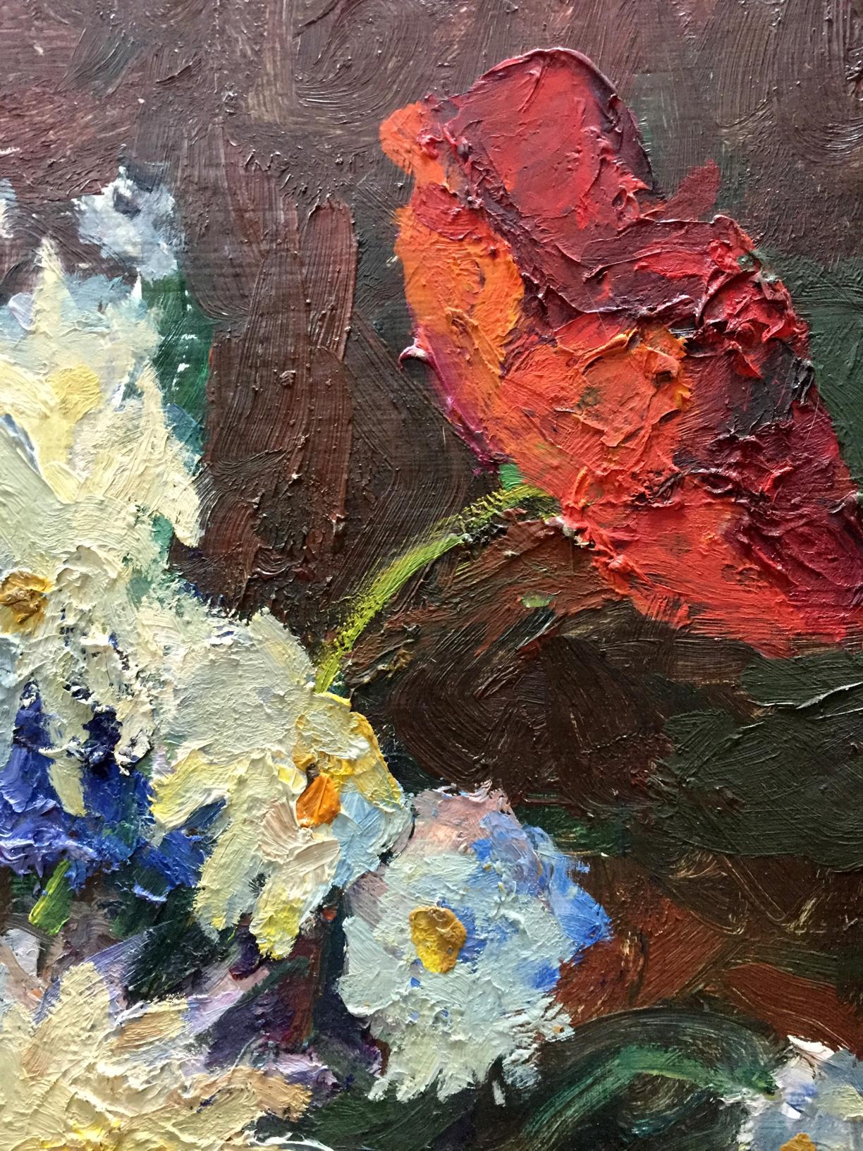 Oil painting by Gantman Moses Faybovich: red poppy and white daisies