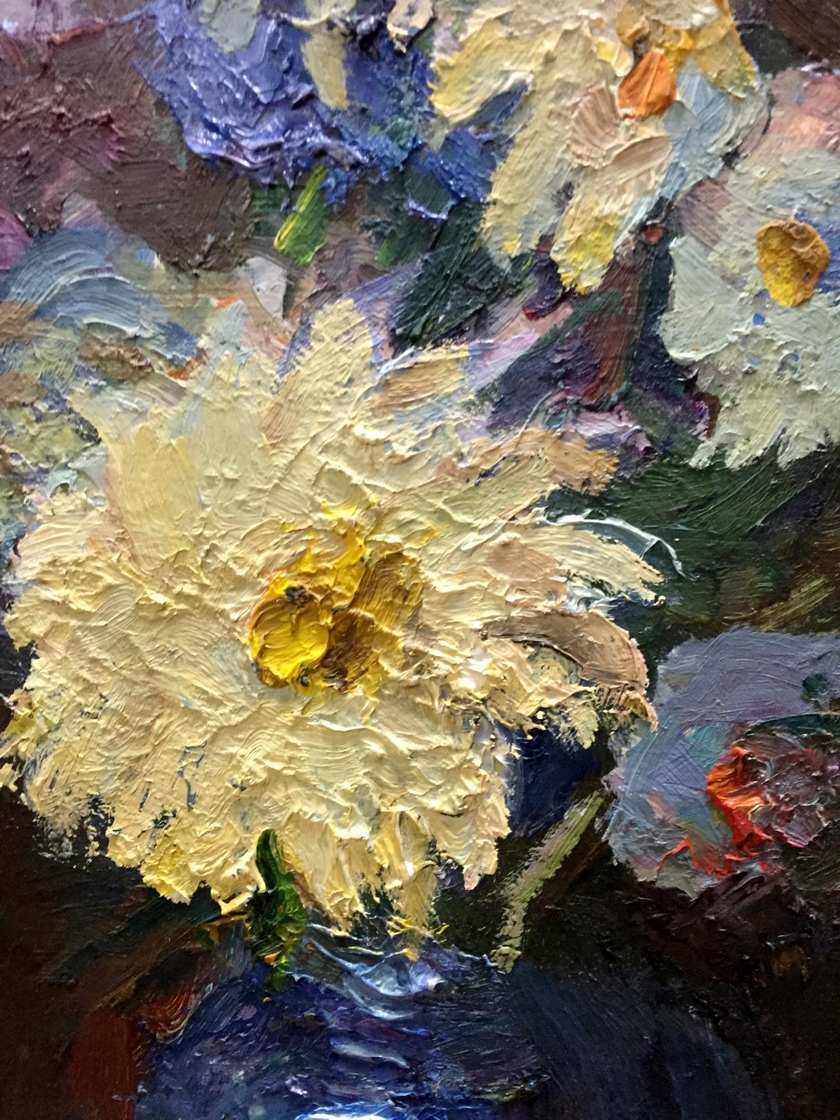 Vibrant yellow daisy oil painting by Gantman Moses Faybovich