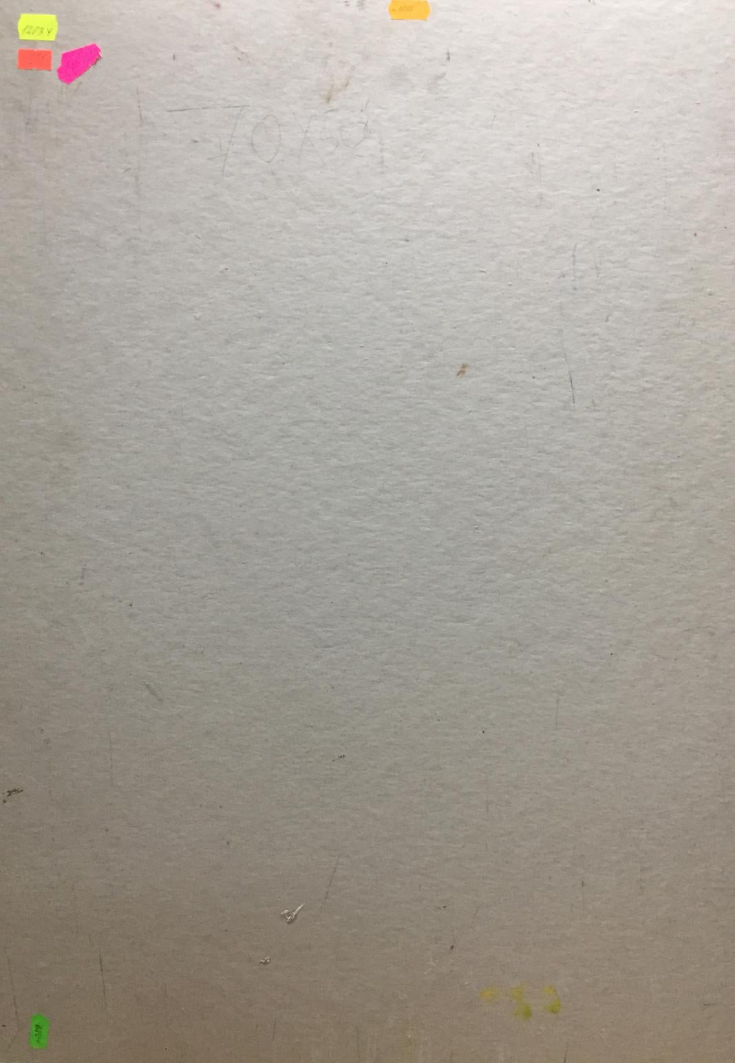 Oil painting Flowers and fruits Gantman Moses Faybovich on scuffed off-white wall with colorful sticky notes