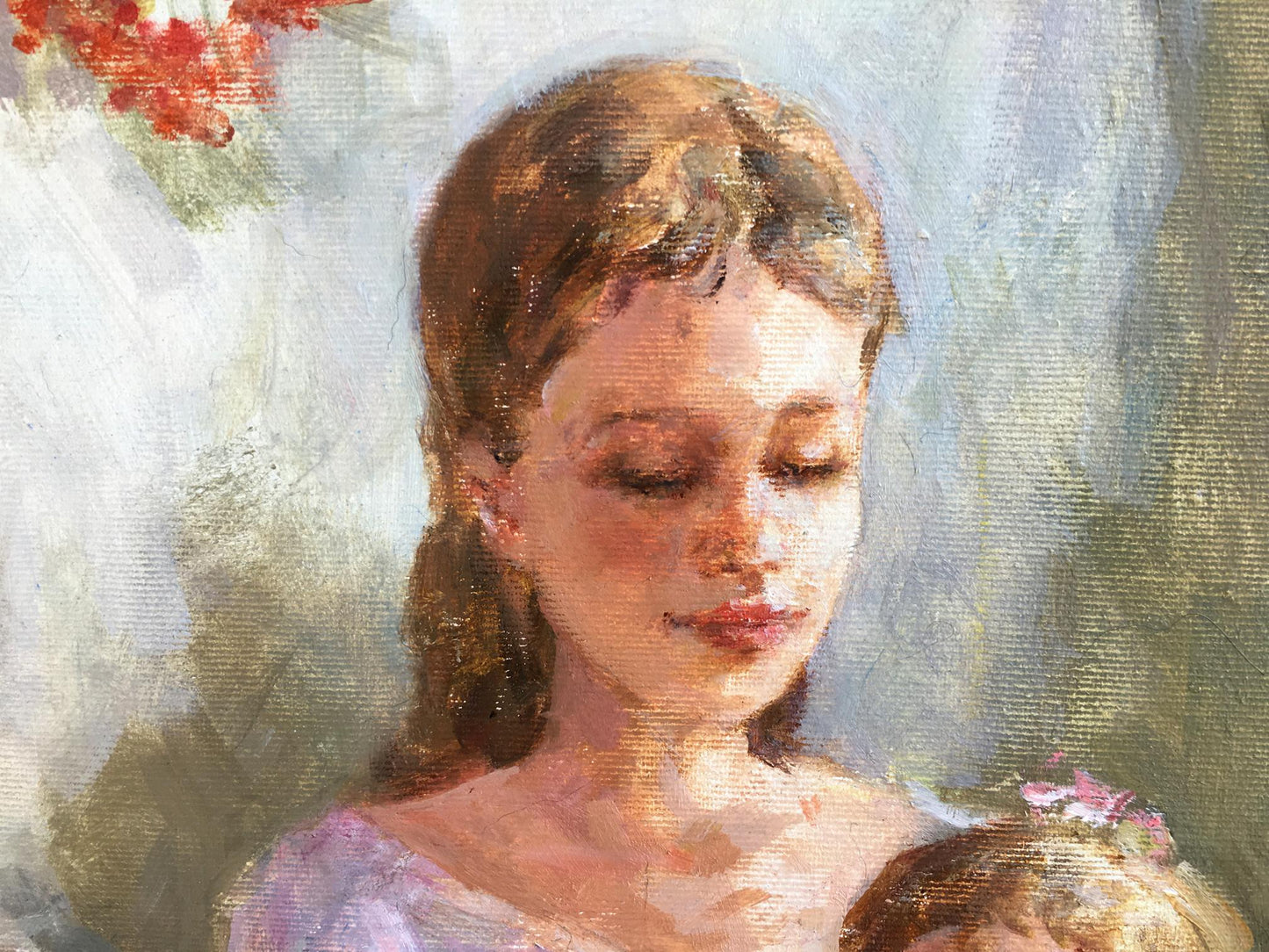 Soft-focus oil painting Idylls by Mikhaylichenko Sergey of serene young woman