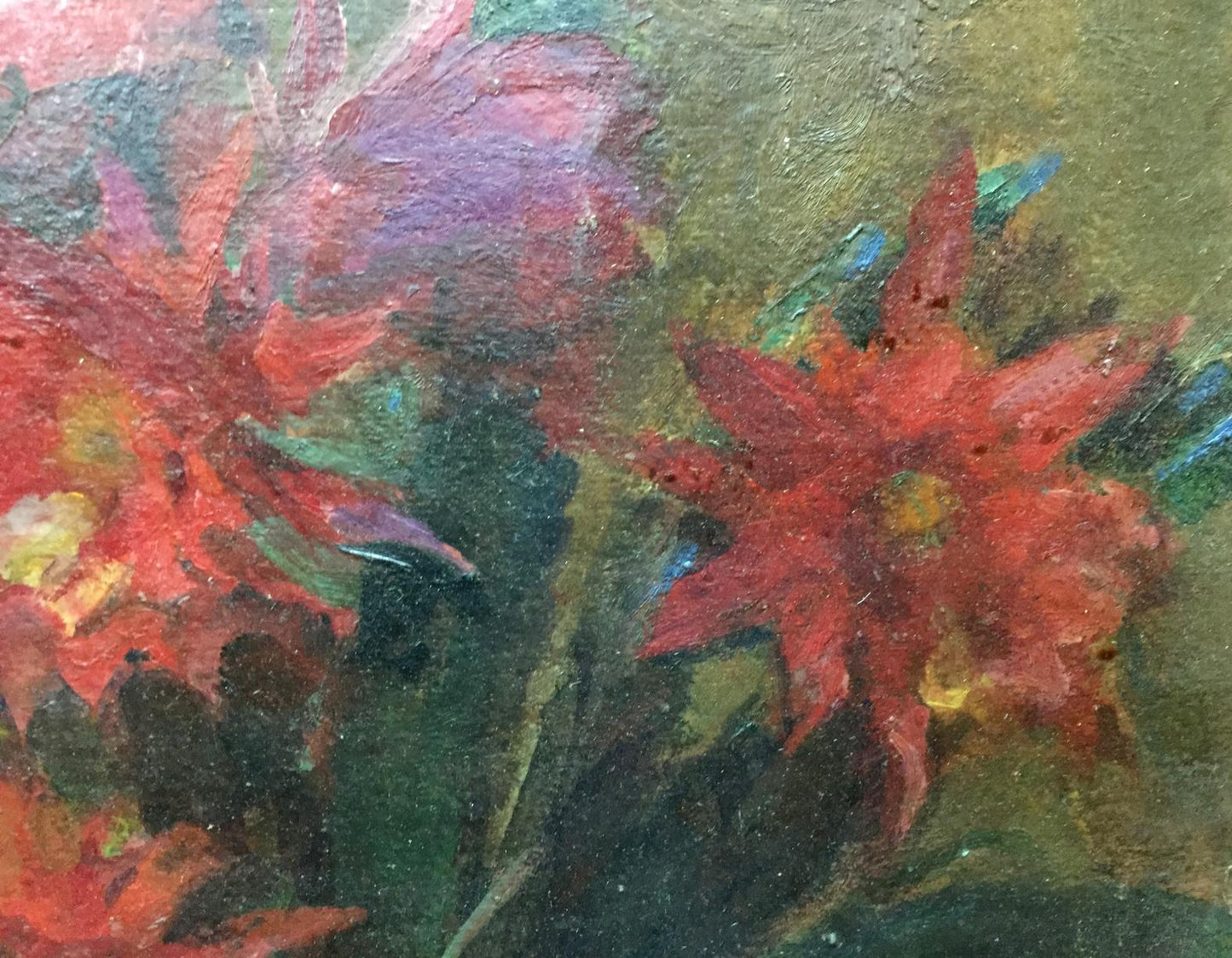 Vibrant red and purple cactus blooms oil painting by Stashkov Vyacheslav Kharlampievich