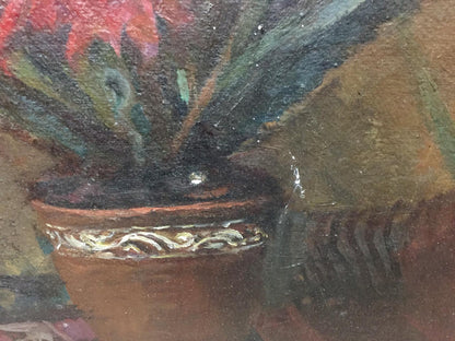 Oil painting of terracotta cactus pot with silver rim by Stashkov Vyacheslav Kharlampievich