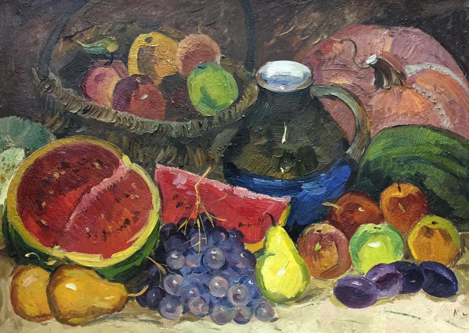Oil painting Still life by Katz Adam Zakharovich with fruits and jug