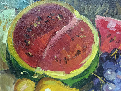 Oil painting of vibrant watermelon slice by Katz Adam Zakharovich