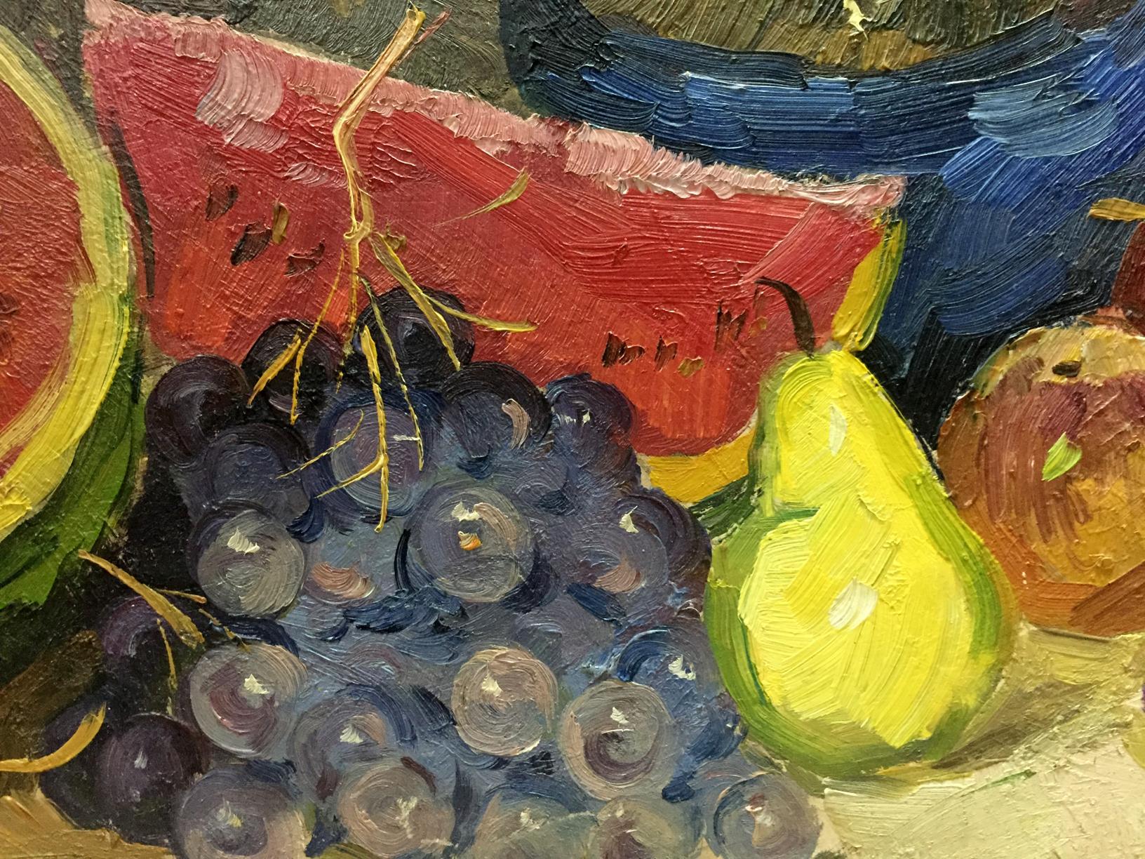 Oil painting of dark purple grapes cluster by Katz Adam Zakharovich