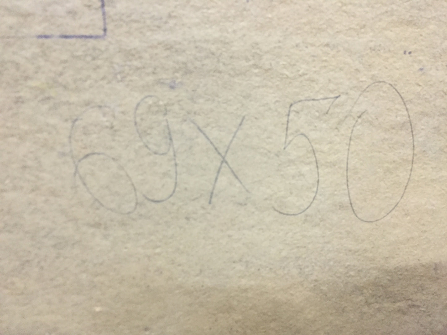 Back of Leonid Alexandrovich Tishkov oil painting with handwritten 69x50 measurement in pencil on textured paper
