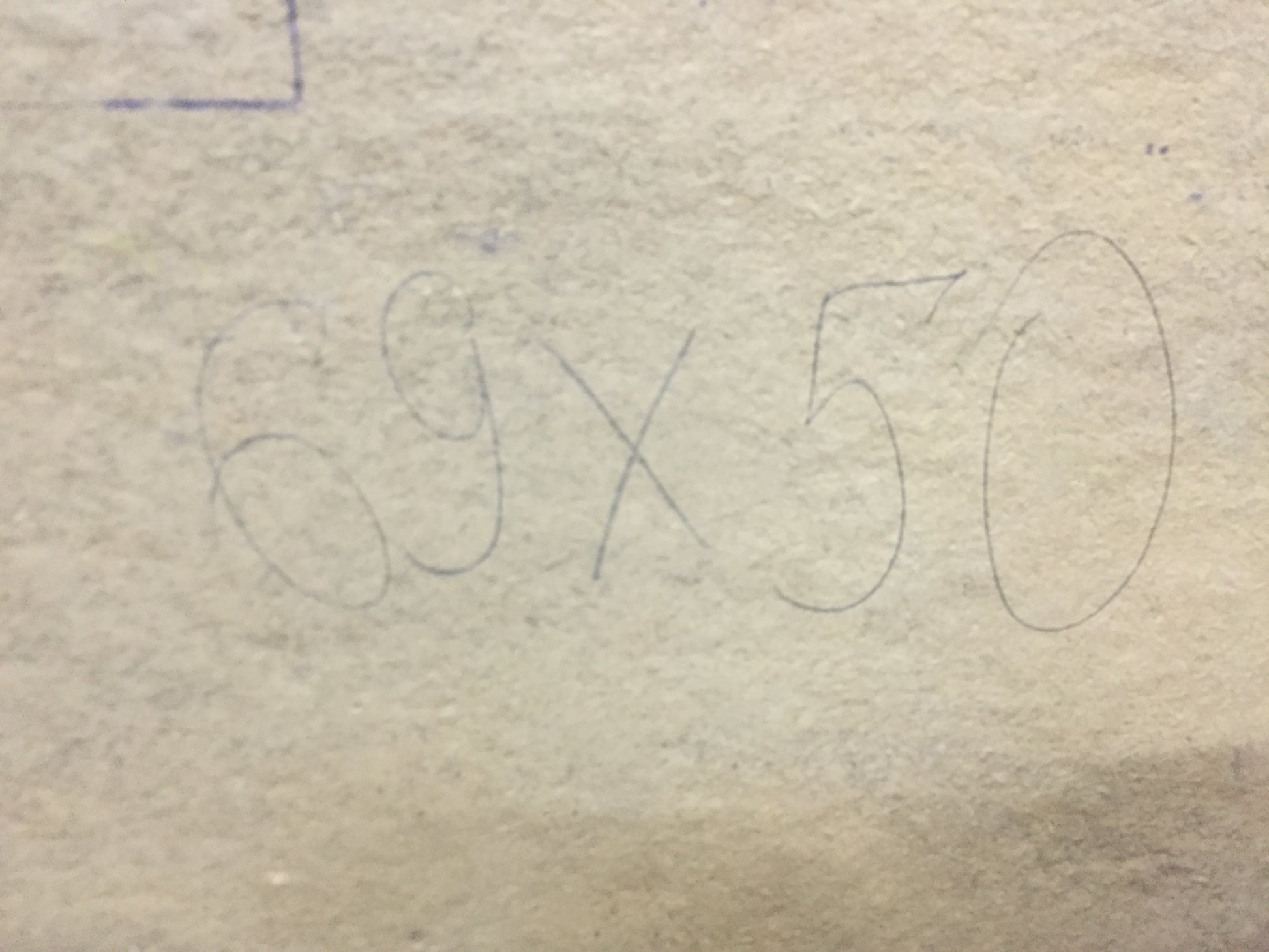 Back of Leonid Alexandrovich Tishkov oil painting with handwritten 69x50 measurement in pencil on textured paper