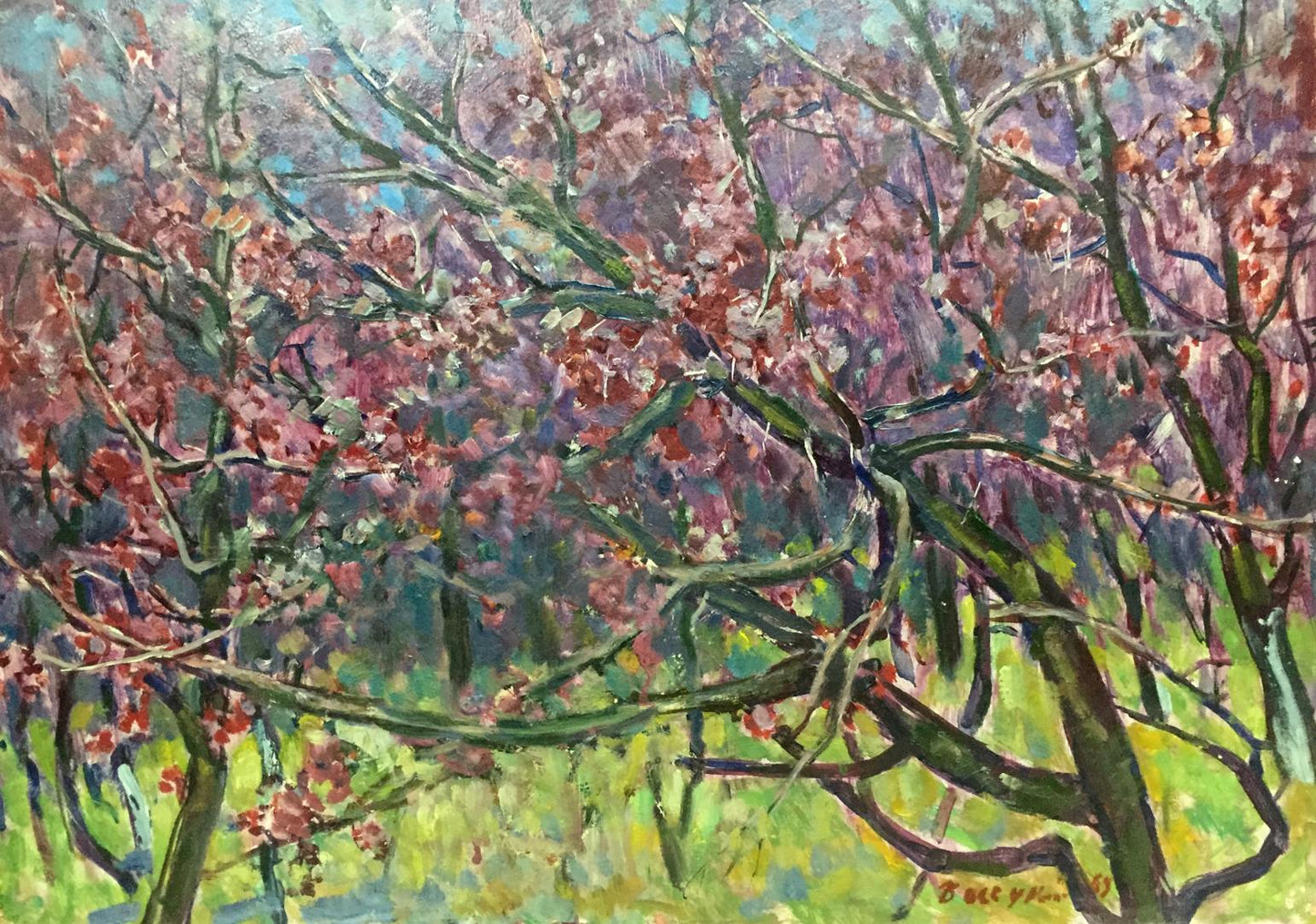 Vibrant impressionist oil painting of blossoming trees by Vasetsky Grigory Stepanovich
