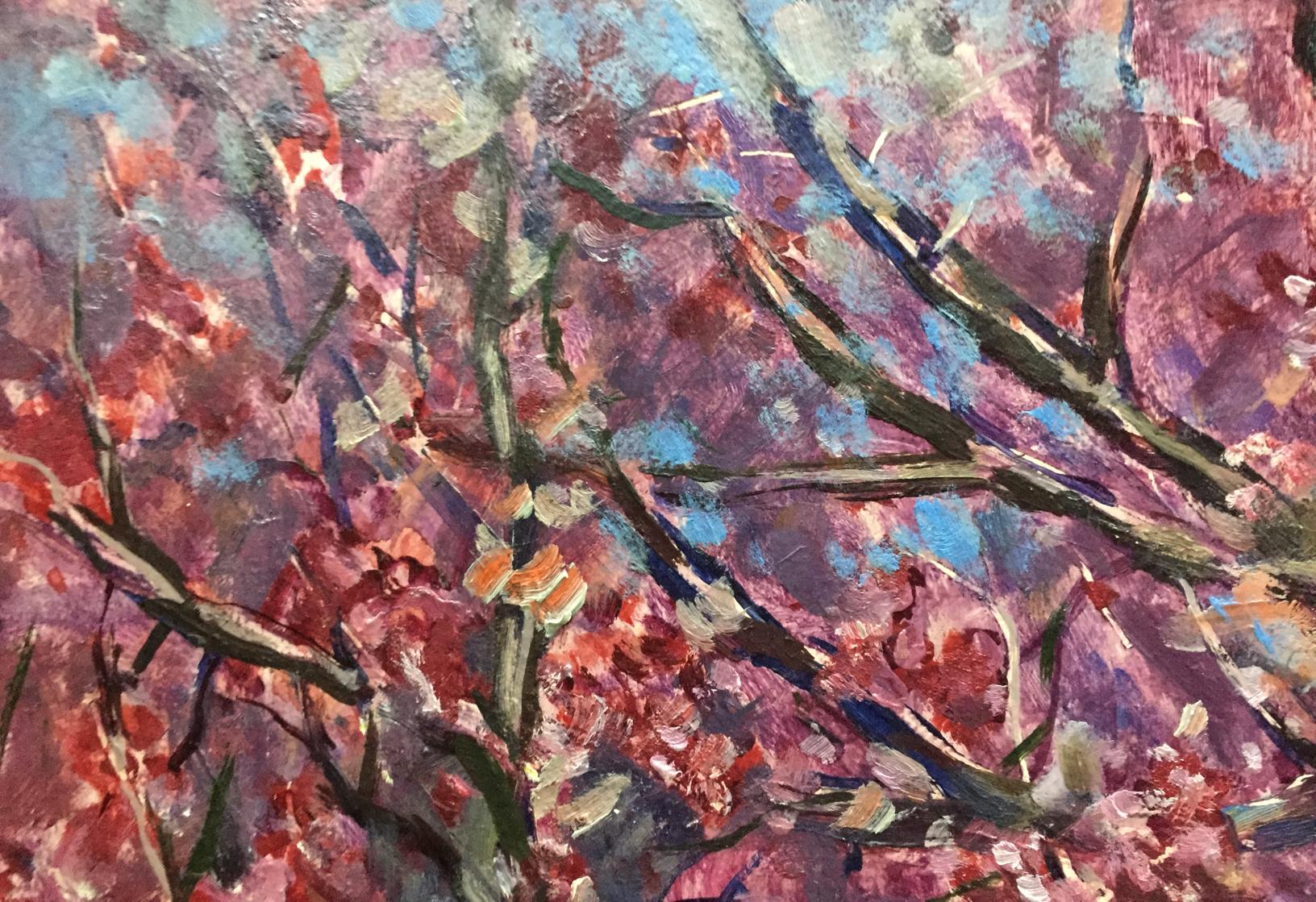 Vibrant oil painting of blossoming flower tree by Vasetsky Grigory Stepanovich
