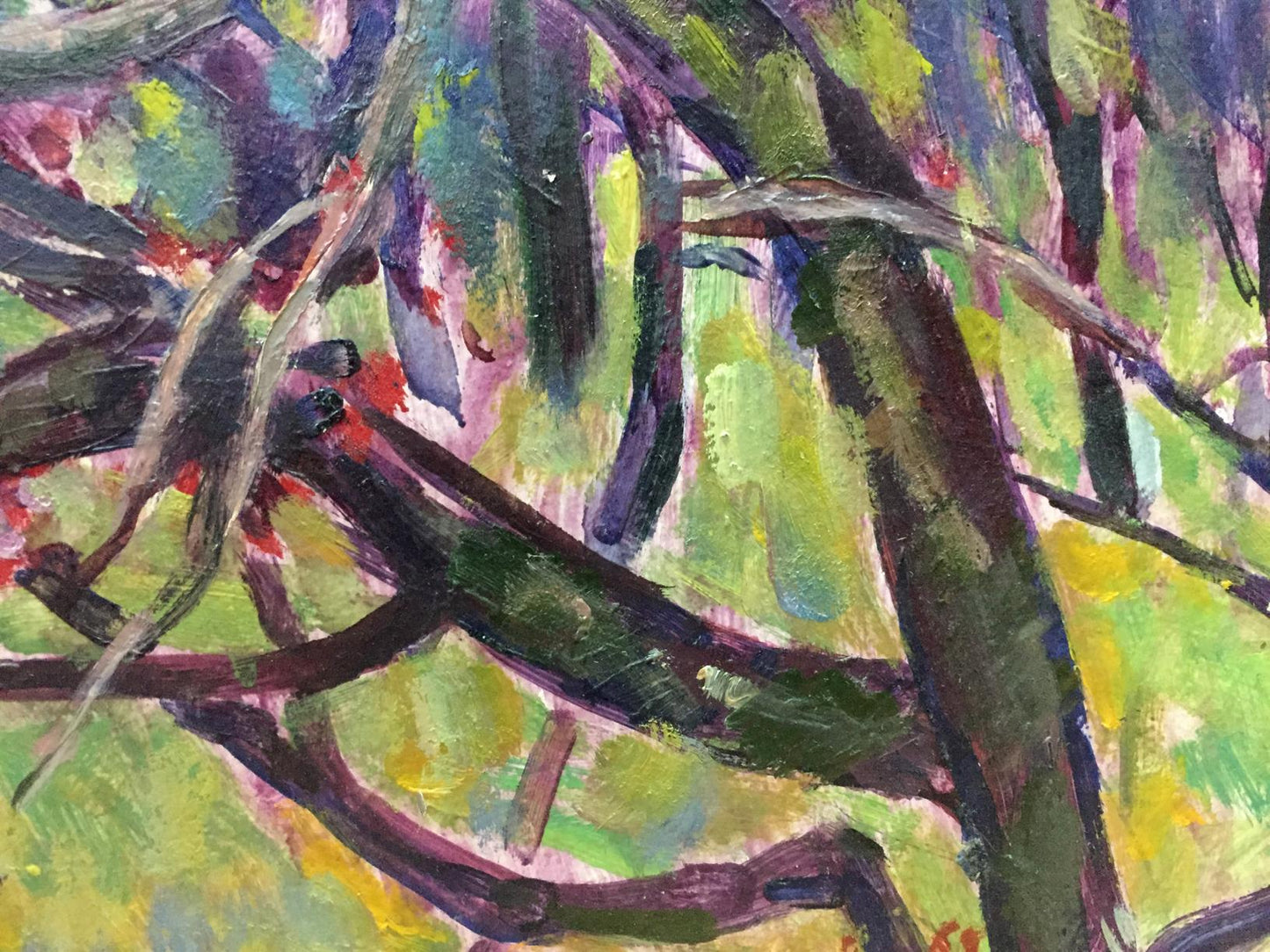 Vibrant oil painting of intertwined flower tree branches by Vasetsky Grigory Stepanovich