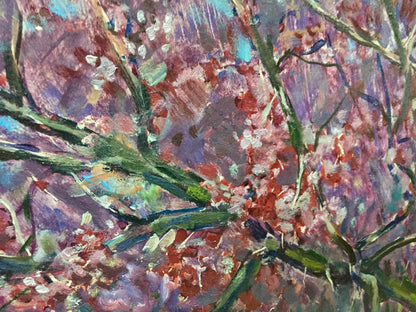 Vibrant impressionist oil painting of blossoming flower tree by Vasetsky Grigory Stepanovich
